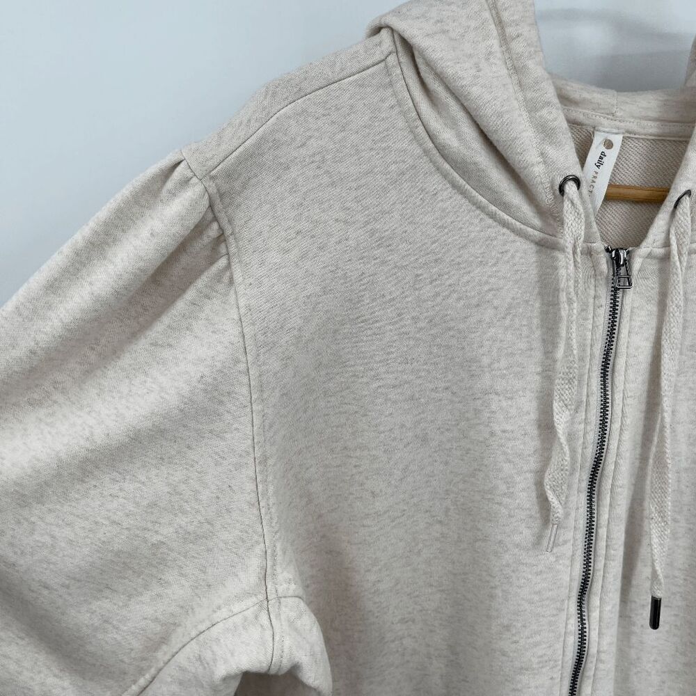 Daily Practice Beige Long Sleeve Puff Shoulder Full Zip Hoodie Jacket Medium - Picture 2 of 9